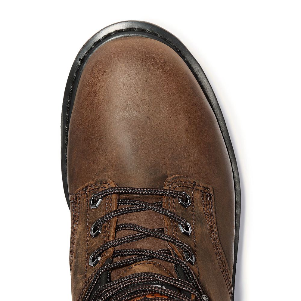 Timberland Μποτακια Εργασίας Ανδρικα Καφε - Pro® Pit Boss 6\" Steel Toe - Greece 6974521-BF